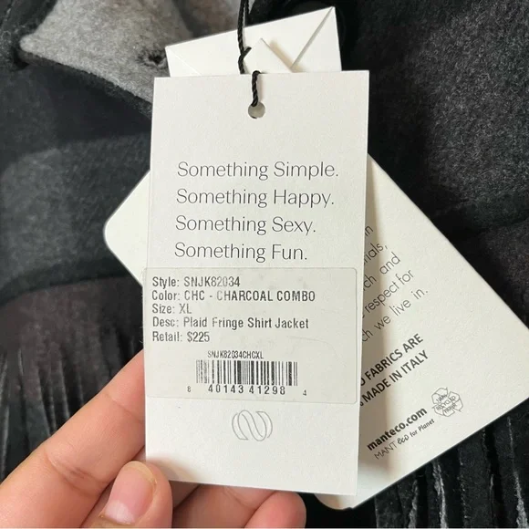 NWT Something Navy Charcoal Combo Plaid Fringe Shacket Size XL Women